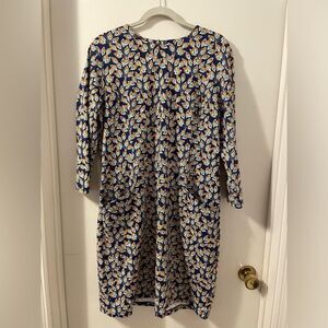J.Mclaughlin Catalyst Dress Navy/Orange Peacock Feather Catalina Cloth Pocket XL